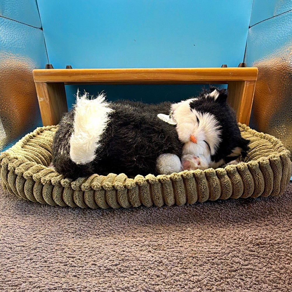 Perfect Petzzz Battery Operated Sleeping Black & White Cat Plush Toy 2014